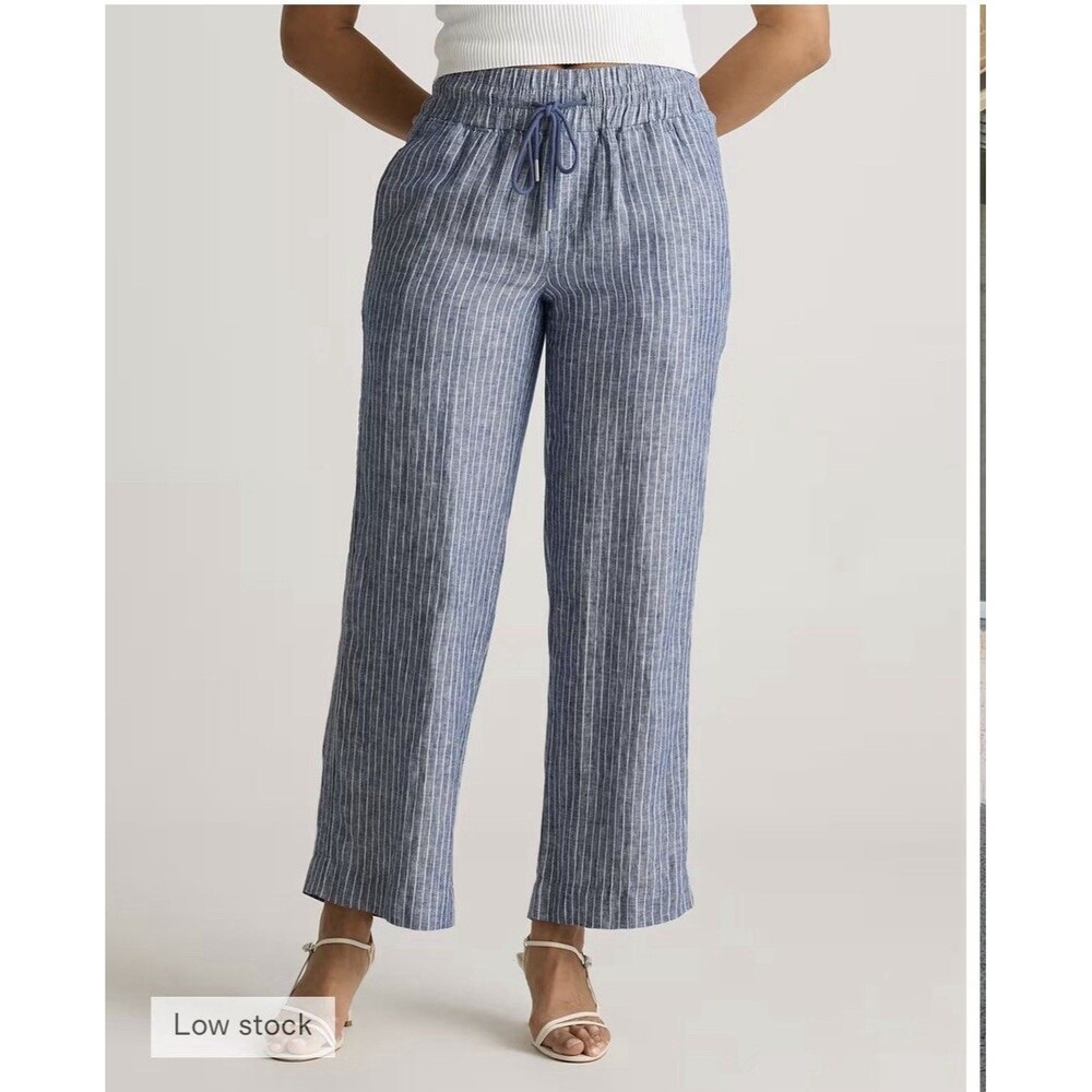 Quince 100% European Linen Wide Leg Chambray Stripe Pants Womens M